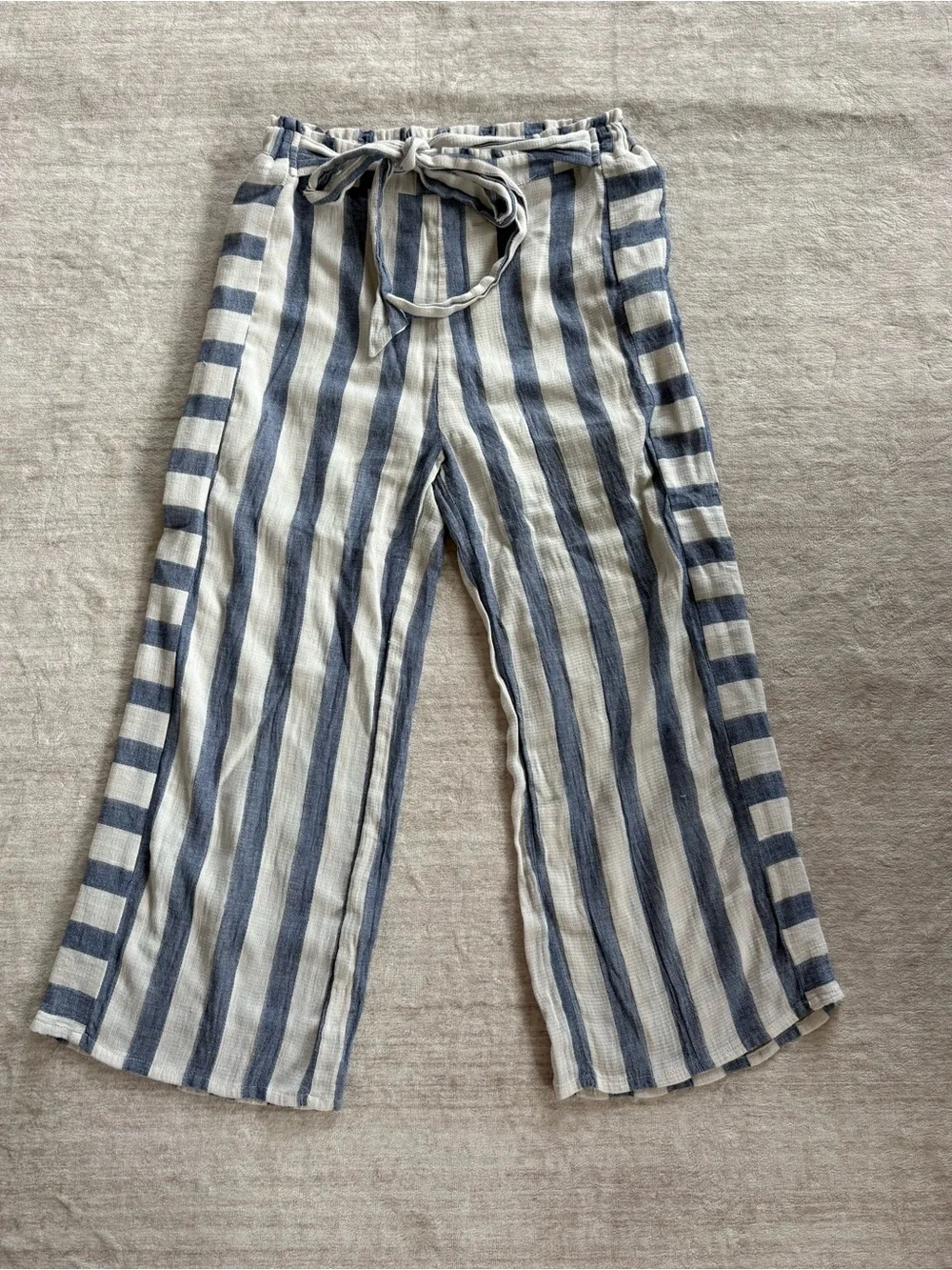 THML Women’s Blue and White Striped 100% Cotton Pants Size Medium